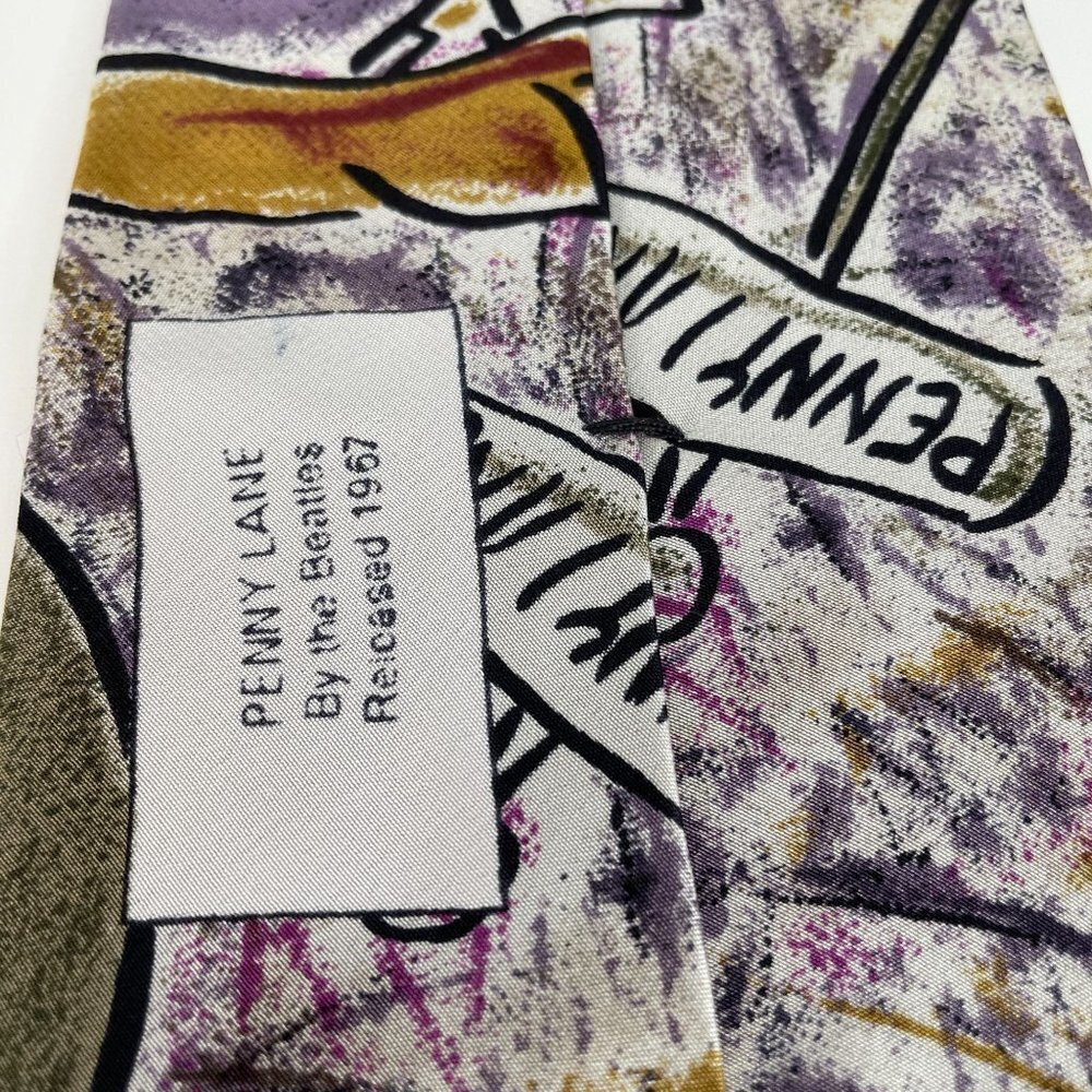 Vintage BEATLES Necktie PENNY LANE Apple Corp. Silk LIMITED EDITION Beige Purple - Picture 4 of 7